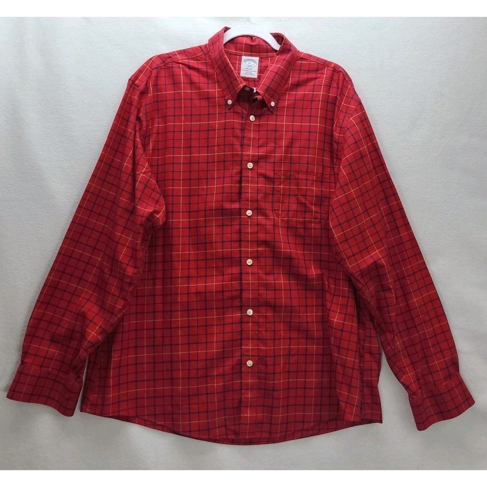 Brooks Brothers Shirt Mens Large Red Plaid Long Sleeve Button Down‎ Regent Fit